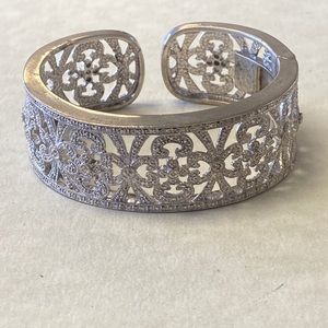 Sterling silver 925 filigree diamond hinged cuff bracelet